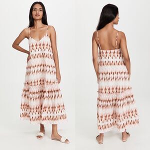 ALC Women 12 Colette Dress Sundress Mojave Pink Tie Dye Midi Poplin Tiered NEW